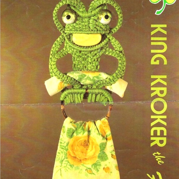 King Kroker the Frog Macrame Towel Holder Vintage 1977 Wall Hanging Boho - Picture 10 of 10